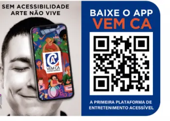 Imagem de divulgação do aplicativo e QR Code para baixá-lo