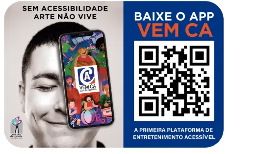 Imagem de divulgação do aplicativo e QR Code para baixá-lo