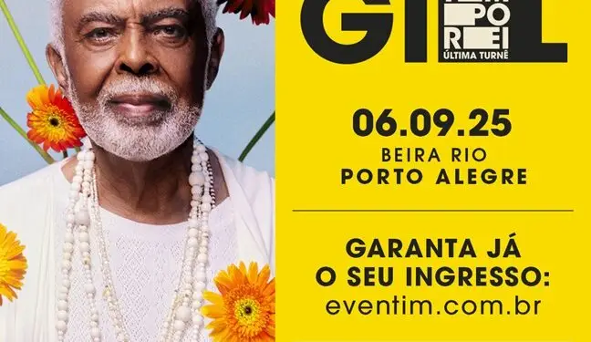 Gilberto Gil anuncia última turnê em Porto Alegre com show no Beira Rio
